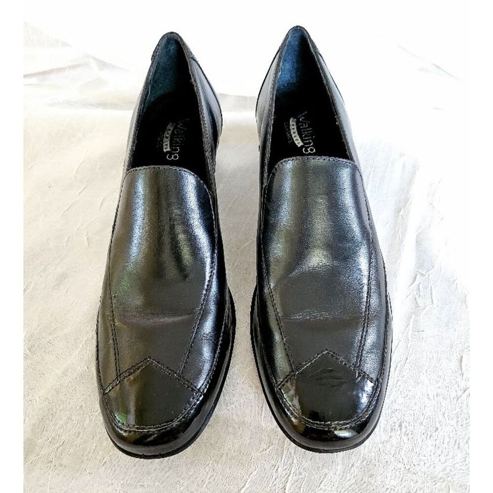 Walking Cradles Black Leather Slip-on Loafers, Size 9S Slim Narrow Comfort Shoes